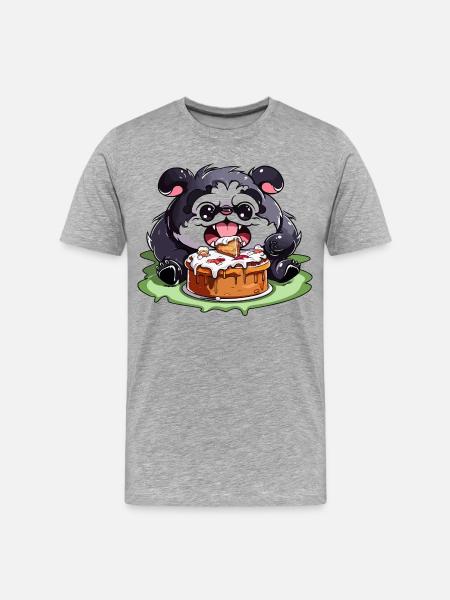 Pug with Cake Cartoon - Men's Premium Organic T-Shirt - heather grey
