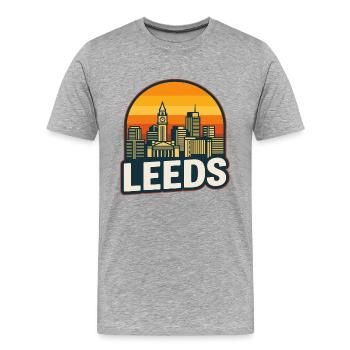 Vintage Leeds Skyline Retro-Sonnenuntergangsdesign - Männer Premium Bio T-Shirt - Grau meliert - Vorne - Damien (186cm)
