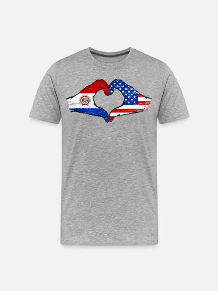 Paraguay USA Flags Heart - Men's Premium Organic T-Shirt - heather grey