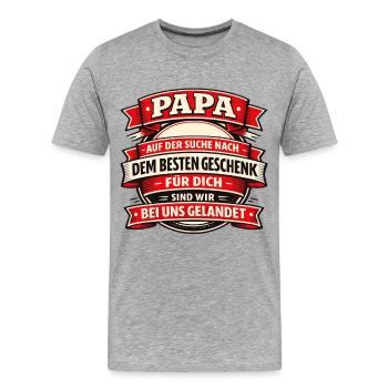 Papa auf der Suche nach dem besten Geschenk - Männer Premium Bio T-Shirt - Grau meliert - Vorne - Damien (186cm)