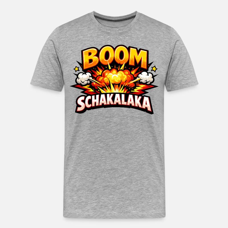Boom Schakalaka Comic Spruch mit Explosion - Männer Premium Bio T-Shirt - Grau meliert