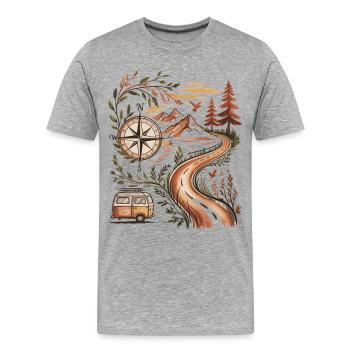 Vanlife Voyage Shirt Boussole Montagnes Nature - T-shirt bio Premium Homme - gris chiné - Devant - Damien (186cm)