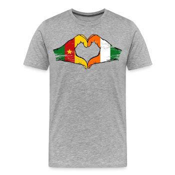 Cameroon Côte d'Ivoire Flag Heart Used - Men's Premium Organic T-Shirt - heather grey - Front - Damien (186cm)