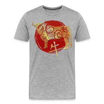 Ox Chinese Zodiac Horoscope - Men's Premium Organic T-Shirt - heather grey - Front - Damien (186cm)