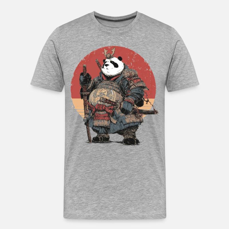 Panda-Samurai in robuster Rüstung - Männer Premium Bio T-Shirt - Grau meliert