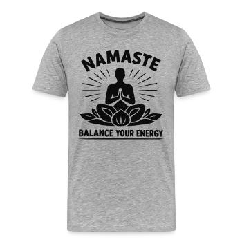 Namaste Balance Your Energy Yoga Meditation - Männer Premium Bio T-Shirt - Grau meliert - Vorne - Damien (186cm)