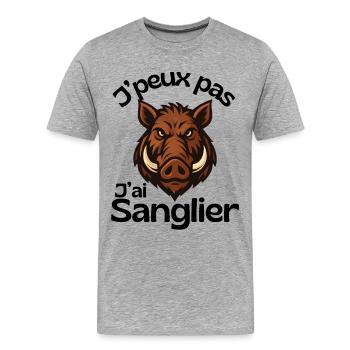 J'peux Pas Sanglier - humour chasse - T-shirt bio Premium Homme - gris chiné - Devant - Damien (186cm)