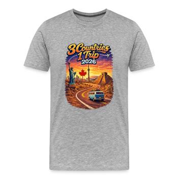 3 pays 1 voyage 2026 - T-shirt bio Premium Homme - gris chiné - Devant - Damien (186cm)