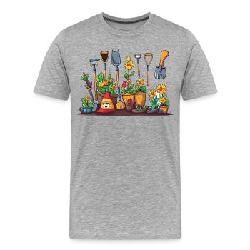 Un divertissement de jardinage avec des outils floraux - T-shirt bio Premium Homme - gris chiné - Devant - Damien (186cm)