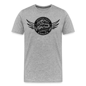 Vanlife - L’aventure vous attend - T-shirt bio Premium Homme - gris chiné - Devant - Damien (186cm)