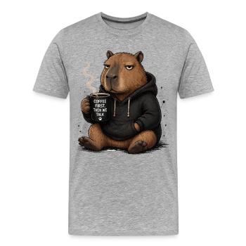 Kaffee Zuerst Biber Hoodie - Männer Premium Bio T-Shirt - Grau meliert - Vorne - Damien (186cm)