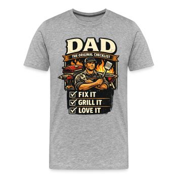 Cadeau barbecue pour la fête des pères Papa crée - T-shirt bio Premium Homme - gris chiné - Devant - Damien (186cm)