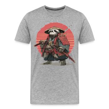 Sloth Samurai in Red Sunset Armor - Men's Premium Organic T-Shirt - heather grey - Front - Damien (186cm)
