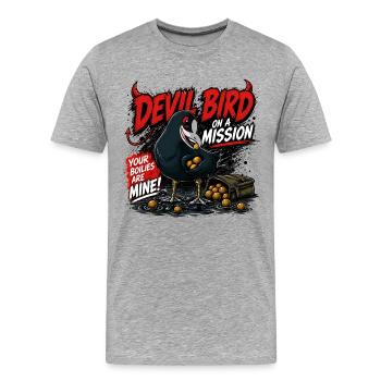 Oiseau du diable Pêche à la carpe Vol de boulon, design - T-shirt bio Premium Homme - gris chiné - Devant - Damien (186cm)