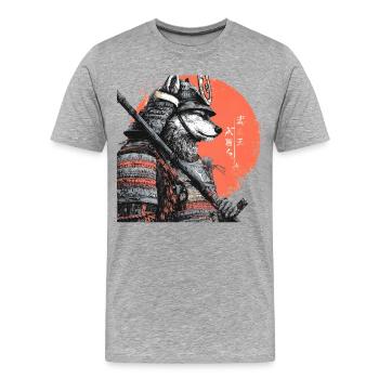 Loup en armure samouraï - T-shirt bio Premium Homme - gris chiné - Devant - Damien (186cm)
