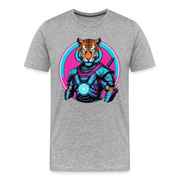 Armure Cyber Tiger - T-shirt bio Premium Homme - gris chiné - Devant - Damien (186cm)