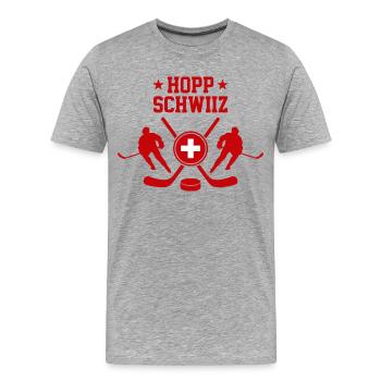 Hopp Schwiiz Eishockey Fan Schweiz Stolz - Männer Premium Bio T-Shirt - Grau meliert - Vorne - Damien (186cm)