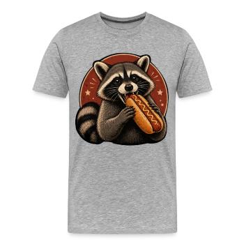 Waschbär-Genuss Hotdog Illustration - Männer Premium Bio T-Shirt - Grau meliert - Vorne - Damien (186cm)