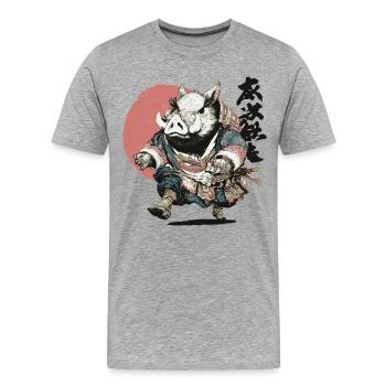Eber-Samurai in Ukiyo-Rüstung - Männer Premium Bio T-Shirt - Grau meliert - Vorne - Damien (186cm)
