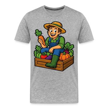 Fermier et récolte du potager joyeux - T-shirt bio Premium Homme - gris chiné - Devant - Damien (186cm)