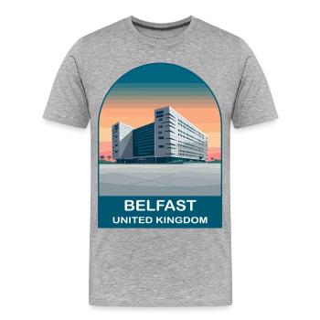Belfast UK Vintage-Reiseplakat-Kunst - Männer Premium Bio T-Shirt - Grau meliert - Vorne - Damien (186cm)