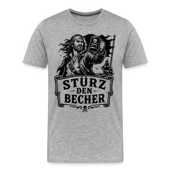 Störtebekker Stürz den Becher Pirat Legende - Männer Premium Bio T-Shirt - Grau meliert - Vorne - Damien (186cm)