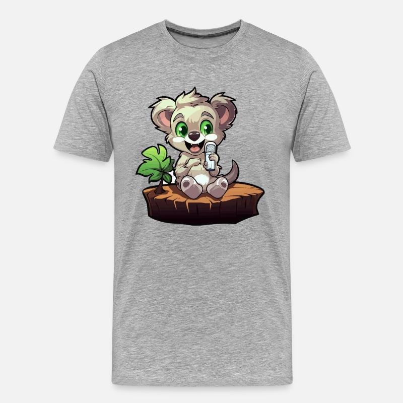 Kleiner Koala am Baumstumpf - Männer Premium Bio T-Shirt - Grau meliert