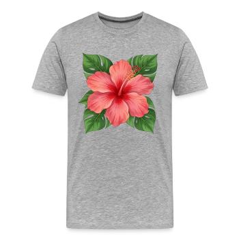 Hawaiiblume Hibiskus Hibiskusblüte Urlaub Geschenk - Männer Premium Bio T-Shirt - Grau meliert - Vorne - Damien (186cm)