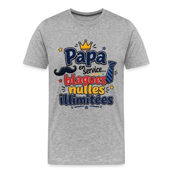 Papa blagues nulles illimitées - T-shirt bio Premium Homme - gris chiné - Devant - Damien (186cm)