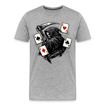 Sensenmann Poker Spieler Dark Fantasy Motiv - Männer Premium Bio T-Shirt - Grau meliert - Vorne - Damien (186cm)
