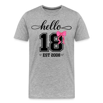 Hello 18 Est 2008 Women's Birthday Design - Men's Premium Organic T-Shirt - heather grey - Front - Damien (186cm)