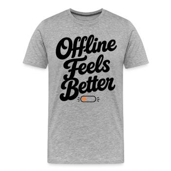 Hors ligne, c’est mieux | Typographie rétro minimale - T-shirt bio Premium Homme - gris chiné - Devant - Damien (186cm)