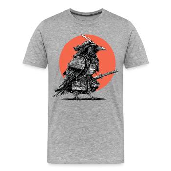Corbeau Samouraï en armure - T-shirt bio Premium Homme - gris chiné - Devant - Damien (186cm)