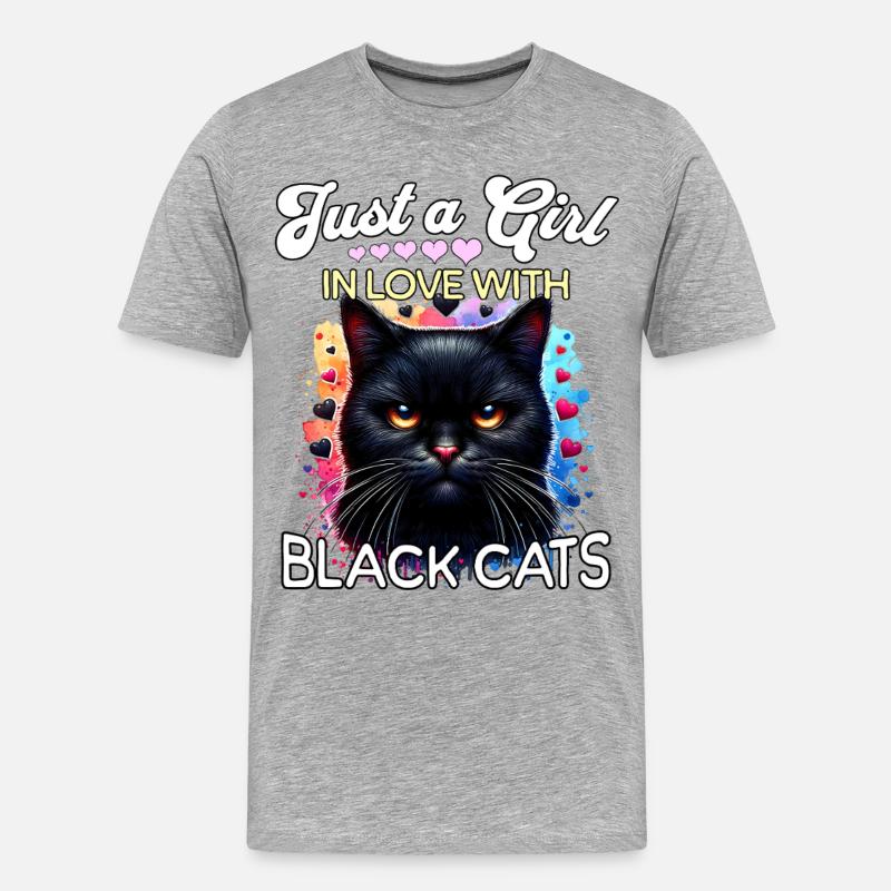 Schwarze Katze Mädchen - Männer Premium Bio T-Shirt - Grau meliert