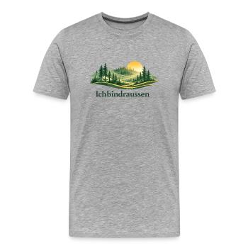 Ich bin draussen - Männer Premium Bio T-Shirt - Grau meliert - Vorne - Damien (186cm)