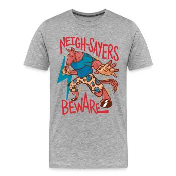 Cavalier, cavalier, cheval, sphémistes méfiants, méfiez-vous - T-shirt bio Premium Homme - gris chiné - Devant - Damien (186cm)