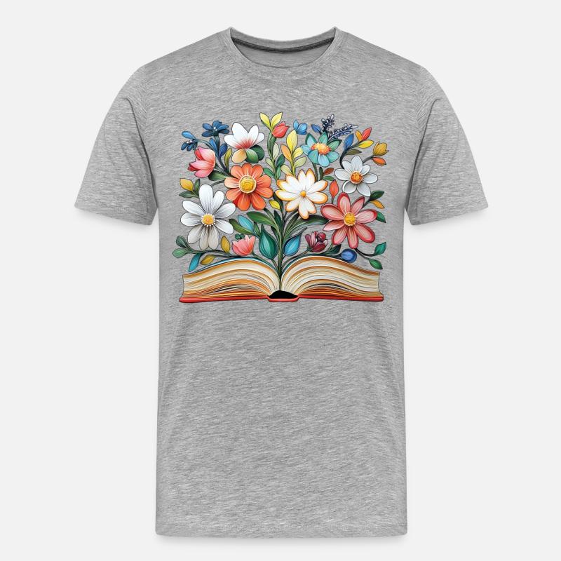 Buch mit Blumen - Männer Premium Bio T-Shirt - Grau meliert