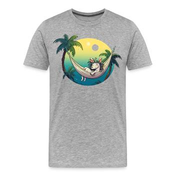 Licorne dans un hamac tropical - T-shirt bio Premium Homme - gris chiné - Devant - Damien (186cm)