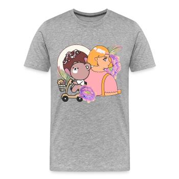 Kawaii Bear sur scooter de mobilité et douceurs - T-shirt bio Premium Homme - gris chiné - Devant - Damien (186cm)