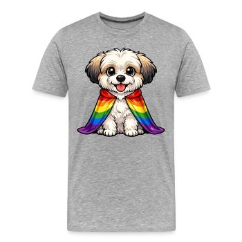 Chien de la fierté havanaise cape arc-en-ciel LGBTQ - T-shirt bio Premium Homme - gris chiné - Devant - Damien (186cm)