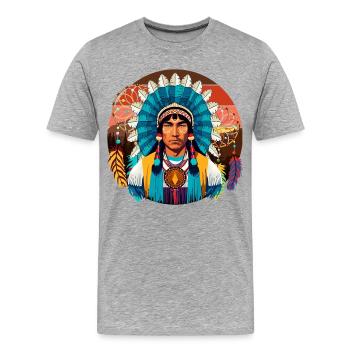 Portrait puissant du chef amérindien - T-shirt bio Premium Homme - gris chiné - Devant - Damien (186cm)