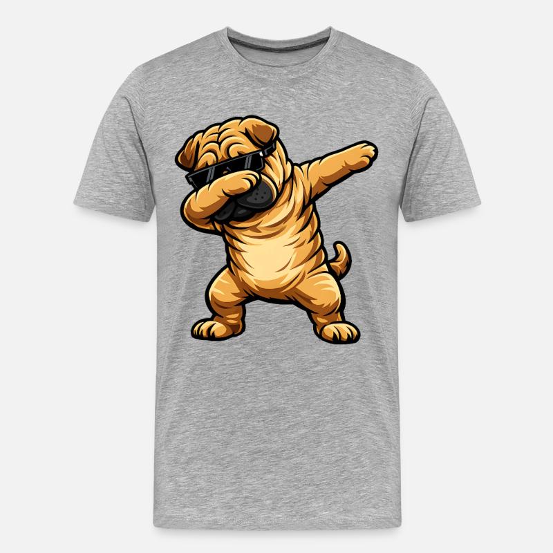 Dabbing Shar Pei - Männer Premium Bio T-Shirt - Grau meliert