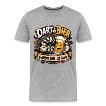 Dart & Bier: Darum bin ich hier - Männer Premium Bio T-Shirt - Grau meliert - Vorne - Damien (186cm)