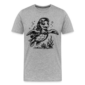 Plongeur tortue avec bouteille d’oxygène - T-shirt bio Premium Homme - gris chiné - Devant - Damien (186cm)