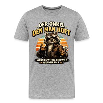 Der Onkel den man ruft Lustiger Waschbär - Männer Premium Bio T-Shirt - Grau meliert - Vorne - Damien (186cm)