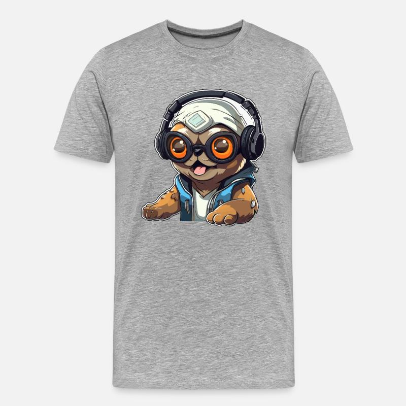 Gamer-Panda mit Headset - Männer Premium Bio T-Shirt - Grau meliert
