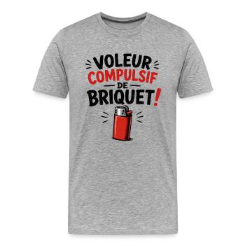 Voleur Compulsif de Briquet ! - T-shirt bio Premium Homme - gris chiné - Devant - Damien (186cm)