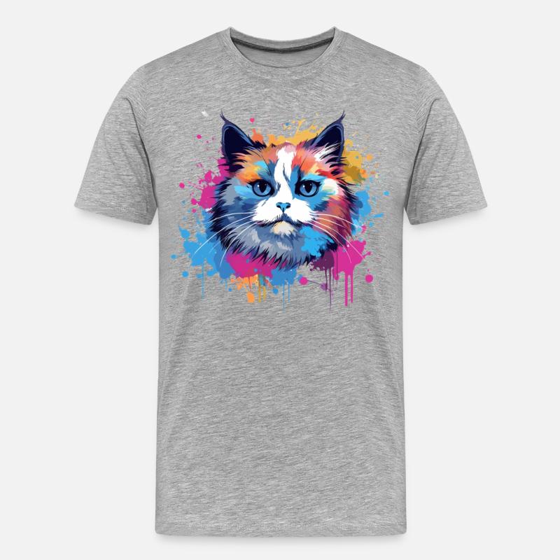 Birman-Katzengesicht Bunte Splash-Kunst - Männer Premium Bio T-Shirt - Grau meliert