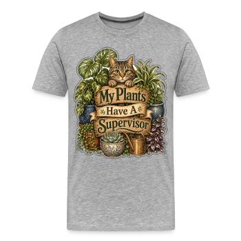 Mes plantes ont un chat superviseur - T-shirt bio Premium Homme - gris chiné - Devant - Damien (186cm)