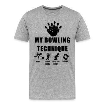 Bowl Crie à 10 quilles prie pour un retour drôle - T-shirt bio Premium Homme - gris chiné - Devant - Damien (186cm)